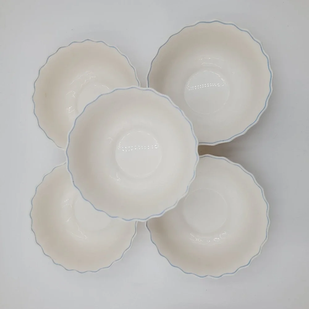 5 Arcopal France Victoria Floral Milk Glass Cereal Bowls Scalloped FADED